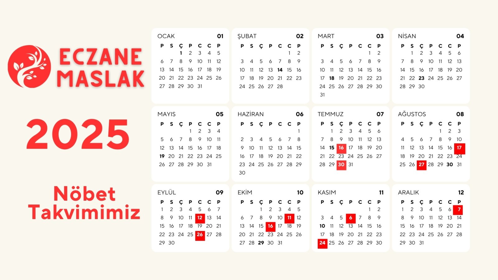 Eczane Maslak Nöbet Takvimimiz